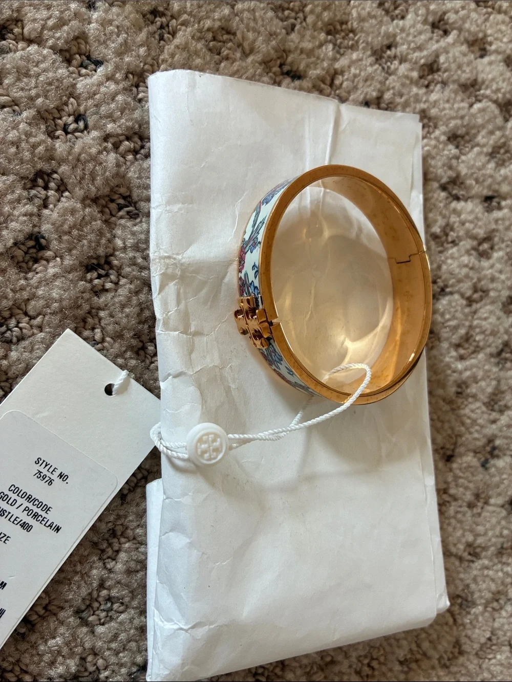 Tory Burch Multicolor Porcelain Enamel Hinged Bangle with Gold Interior